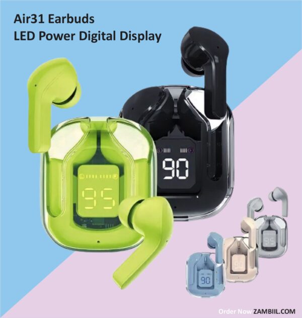 Air31 Earbuds Wireless LED Digital Display Crystal Transparent