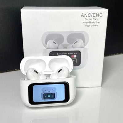 A9 Pro Touch Screen Airpods Pro | ANC/ENC Wireless Earbuds With Bluetooth 5.4 | LCD Display | Super Bass And Pop-Up Feature