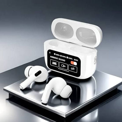 A9 Pro Touch Screen Airpods Pro | ANC/ENC Wireless Earbuds With Bluetooth 5.4 | LCD Display | Super Bass And Pop-Up Feature